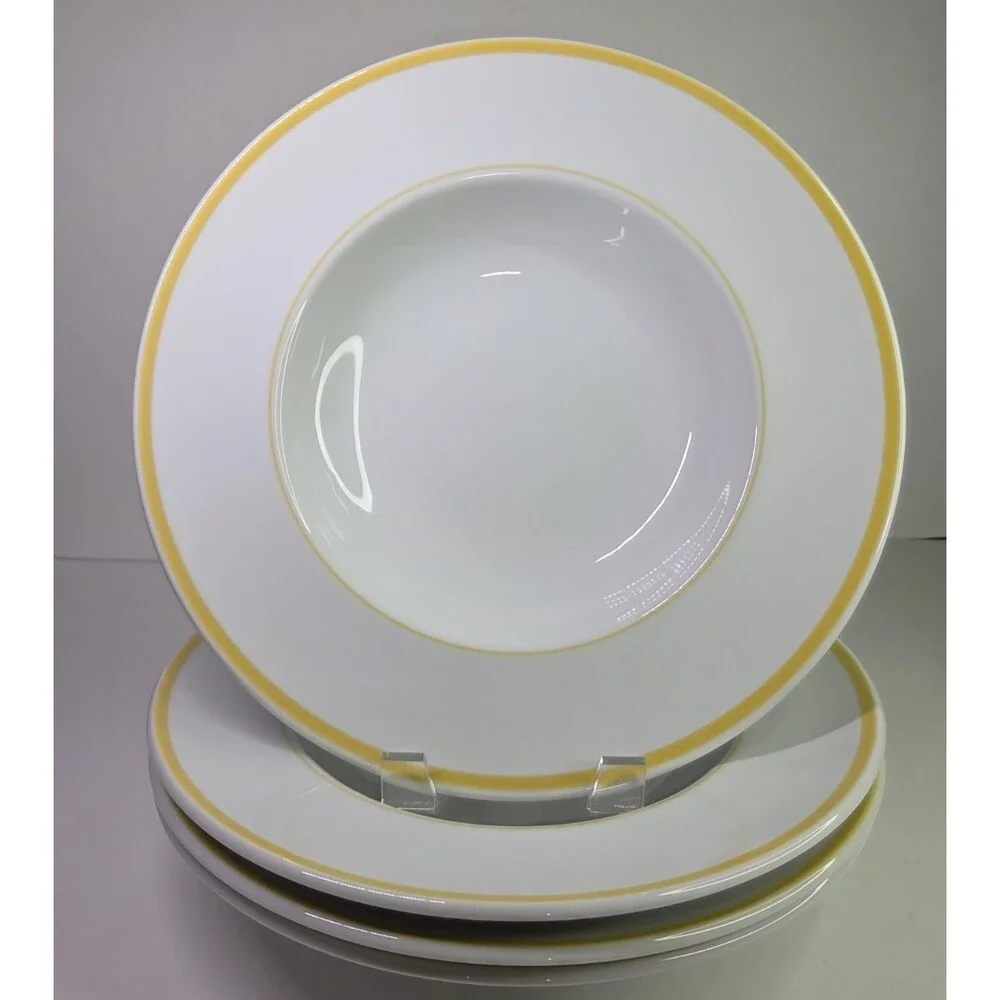 Set of 4 Williams-Sonoma Individual Pasta Bowls Brasserie Yellow Band Verge 11